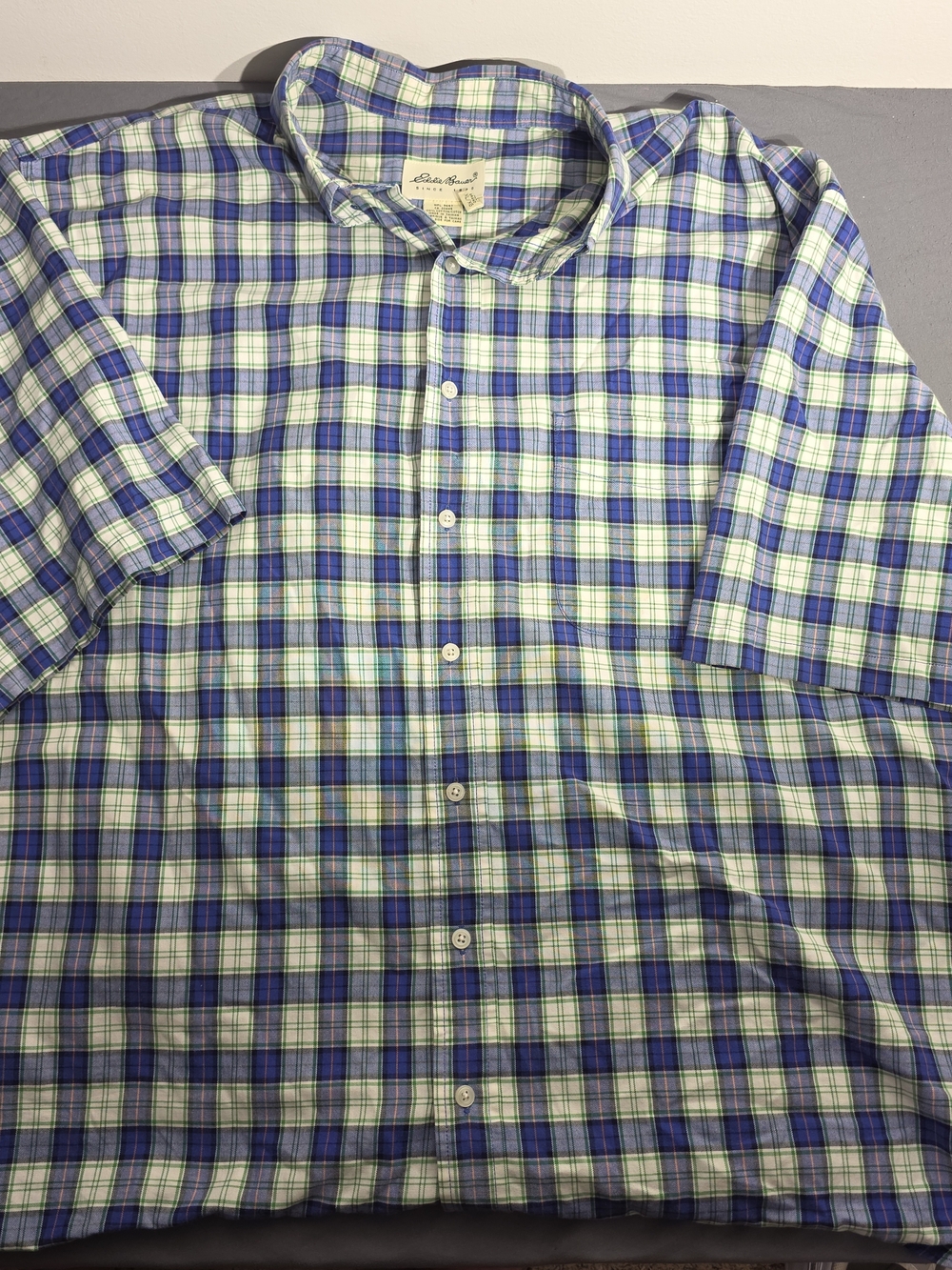 Eddie Bauer Men’s Blue & Green Plaid Button-Down Shirt